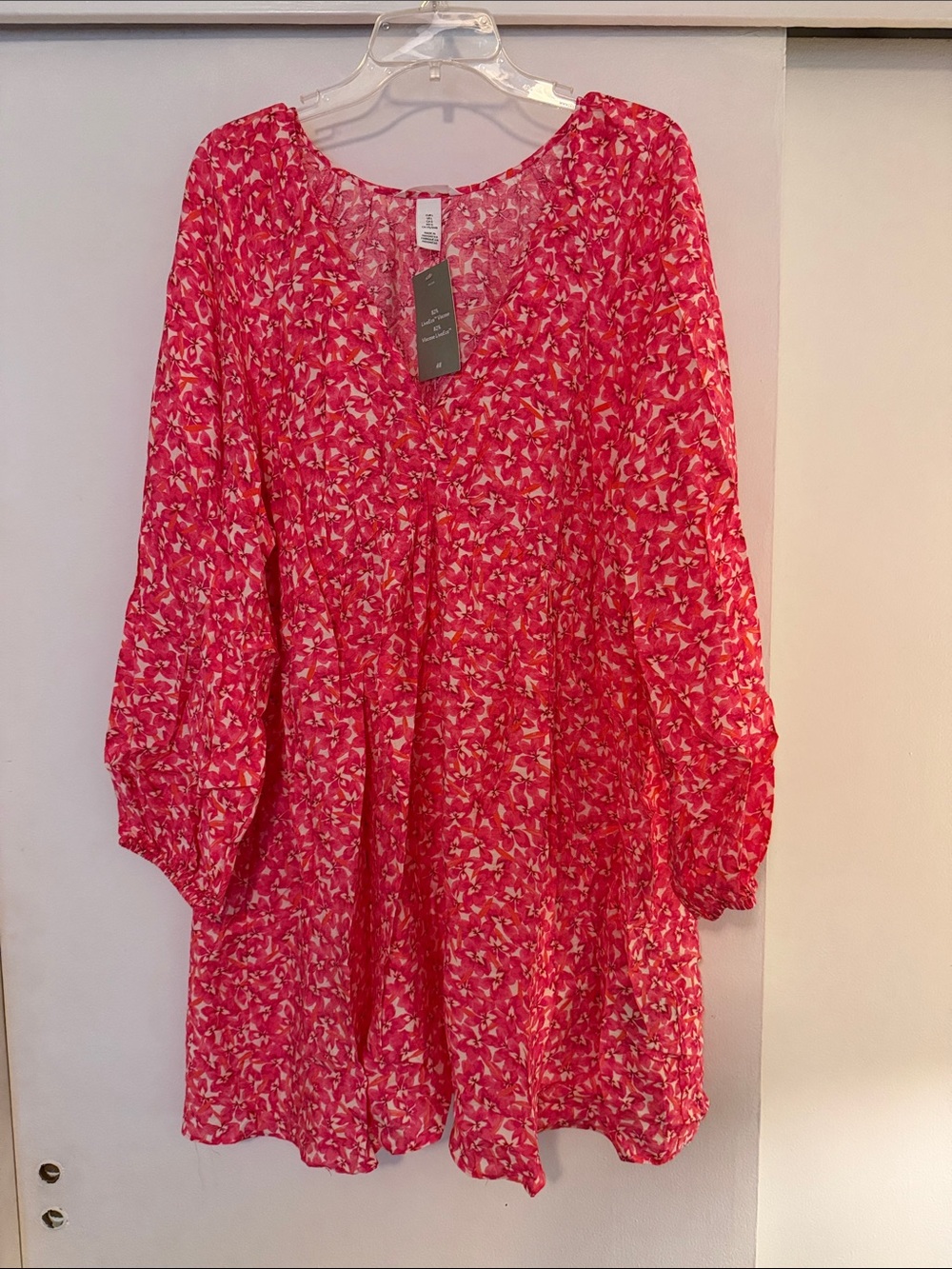 H&M Pink Floral V-Neck Babydoll Dress